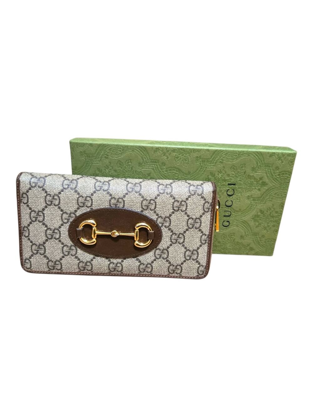Gucci Horsebit 1955 GG Logo Monogram Leather Zip Wallet‎ With Box